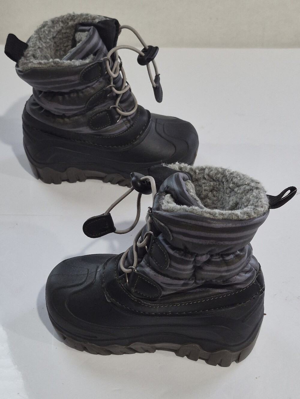 Member Mark  Kids Black and Gray Fleece-Lined Snow Boots Size 7/8